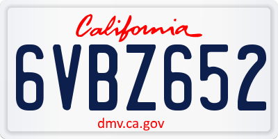 CA license plate 6VBZ652