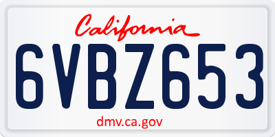 CA license plate 6VBZ653
