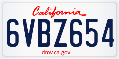 CA license plate 6VBZ654