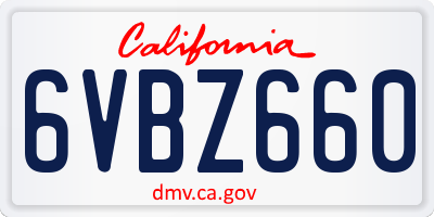 CA license plate 6VBZ660
