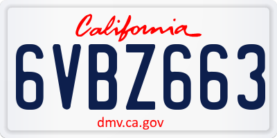 CA license plate 6VBZ663