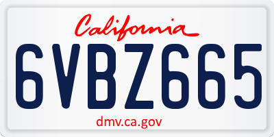 CA license plate 6VBZ665