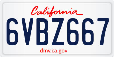 CA license plate 6VBZ667