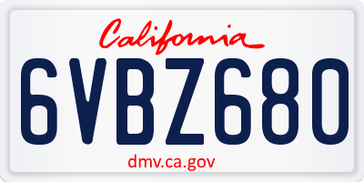 CA license plate 6VBZ680