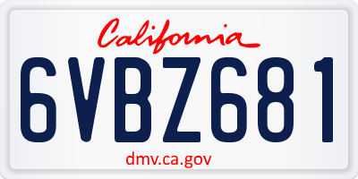 CA license plate 6VBZ681