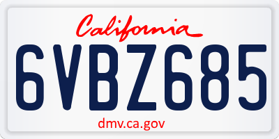CA license plate 6VBZ685