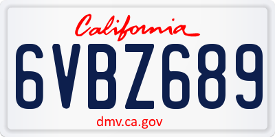 CA license plate 6VBZ689
