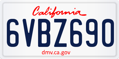 CA license plate 6VBZ690
