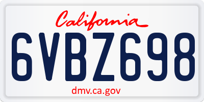 CA license plate 6VBZ698