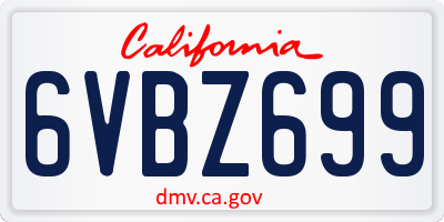 CA license plate 6VBZ699