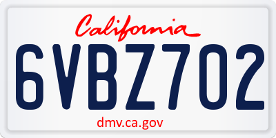 CA license plate 6VBZ702