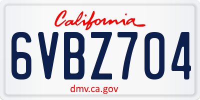 CA license plate 6VBZ704