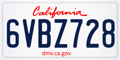 CA license plate 6VBZ728