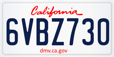 CA license plate 6VBZ730