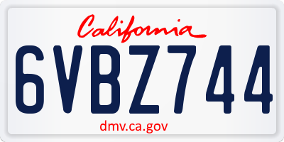 CA license plate 6VBZ744