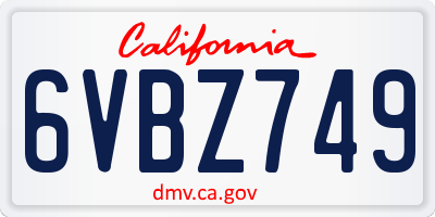 CA license plate 6VBZ749