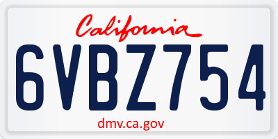 CA license plate 6VBZ754