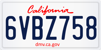 CA license plate 6VBZ758
