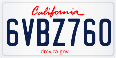 CA license plate 6VBZ760