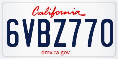 CA license plate 6VBZ770