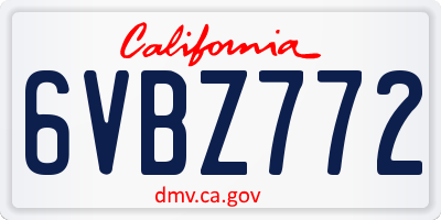 CA license plate 6VBZ772