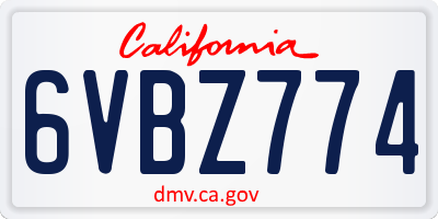 CA license plate 6VBZ774
