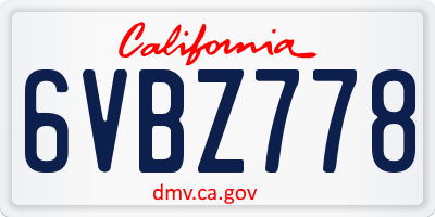CA license plate 6VBZ778