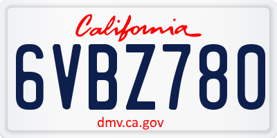 CA license plate 6VBZ780