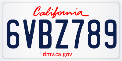 CA license plate 6VBZ789