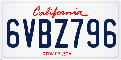 CA license plate 6VBZ796