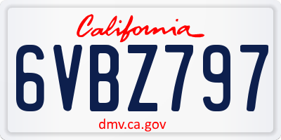 CA license plate 6VBZ797