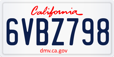 CA license plate 6VBZ798