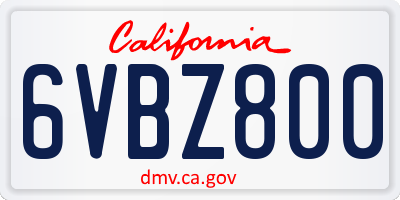 CA license plate 6VBZ800