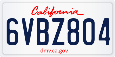 CA license plate 6VBZ804