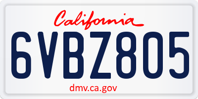 CA license plate 6VBZ805