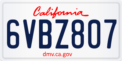 CA license plate 6VBZ807