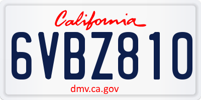 CA license plate 6VBZ810
