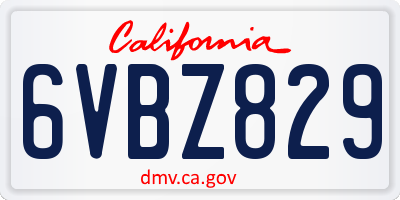 CA license plate 6VBZ829