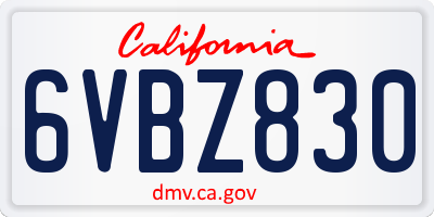 CA license plate 6VBZ830