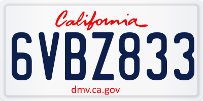 CA license plate 6VBZ833