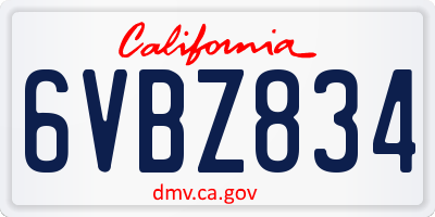 CA license plate 6VBZ834