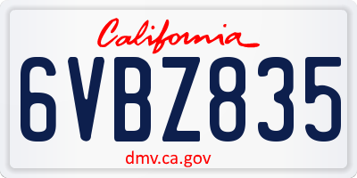 CA license plate 6VBZ835