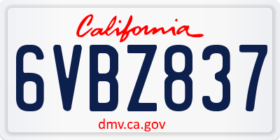 CA license plate 6VBZ837