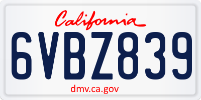 CA license plate 6VBZ839