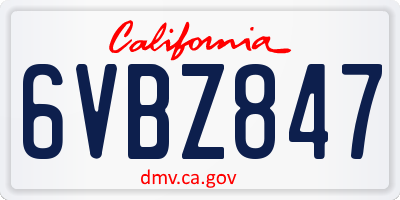 CA license plate 6VBZ847