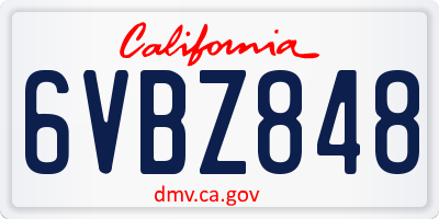 CA license plate 6VBZ848