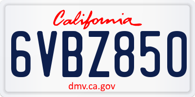 CA license plate 6VBZ850