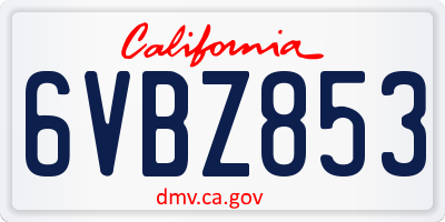 CA license plate 6VBZ853