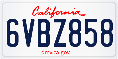 CA license plate 6VBZ858