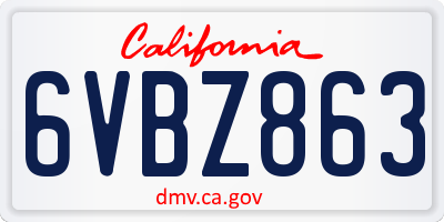 CA license plate 6VBZ863